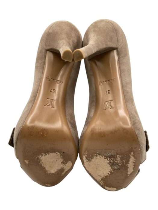 Louis Vuitton Shoe Size 37 Taupe Gray Suede Upper Criss Cross Peep Toe Pumps Taupe Gray / 37