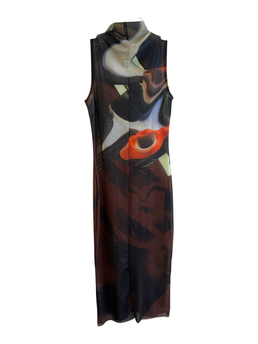 Desigual Size M Brown & Multi Polyester Body Con Semi Sheer Sleeveless Dress Brown & Multi / M