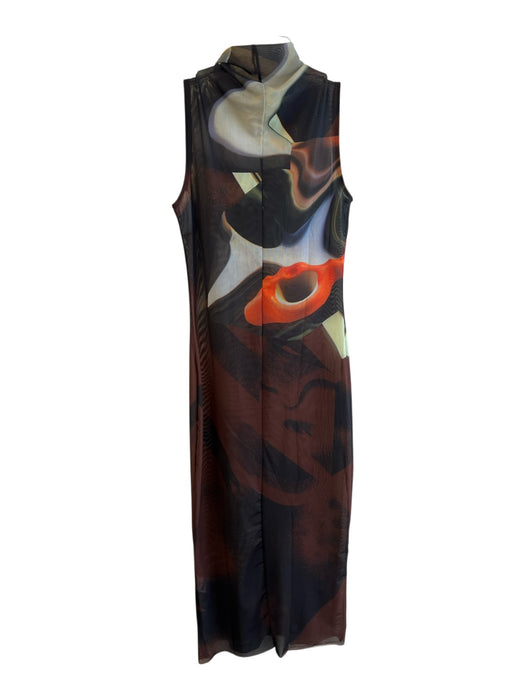 Desigual Size M Brown & Multi Polyester Body Con Semi Sheer Sleeveless Dress Brown & Multi / M
