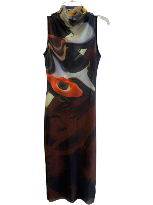 Desigual Size M Brown & Multi Polyester Body Con Semi Sheer Sleeveless Dress Brown & Multi / M