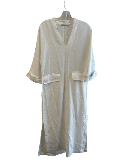 Soft Surroundings Size S White Linen Ankle Length 1/2 Sleeve V Neck Dress White / S