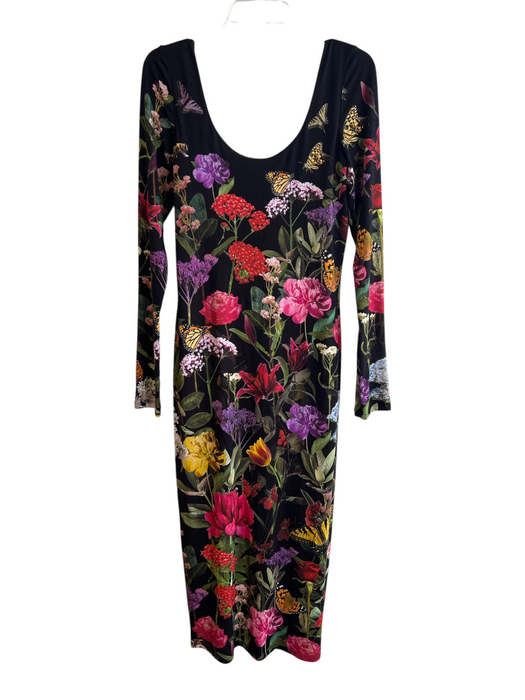 Alice + Olivia Size 10 Black & Multi Viscose Off Shoulder Scoop Neck Dress Black & Multi / 10