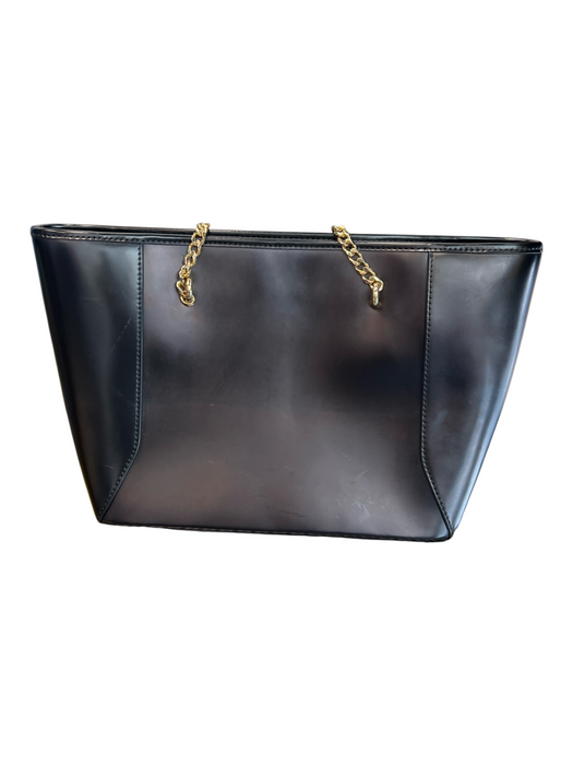 Ted Baker Black Leather Gold hardware Zip Close Bow Detail Chain Strap Bag Black