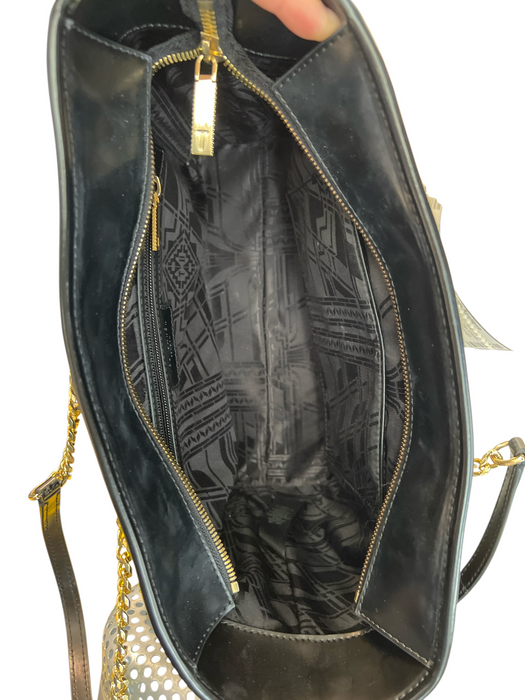 Ted Baker Black Leather Gold hardware Zip Close Bow Detail Chain Strap Bag Black