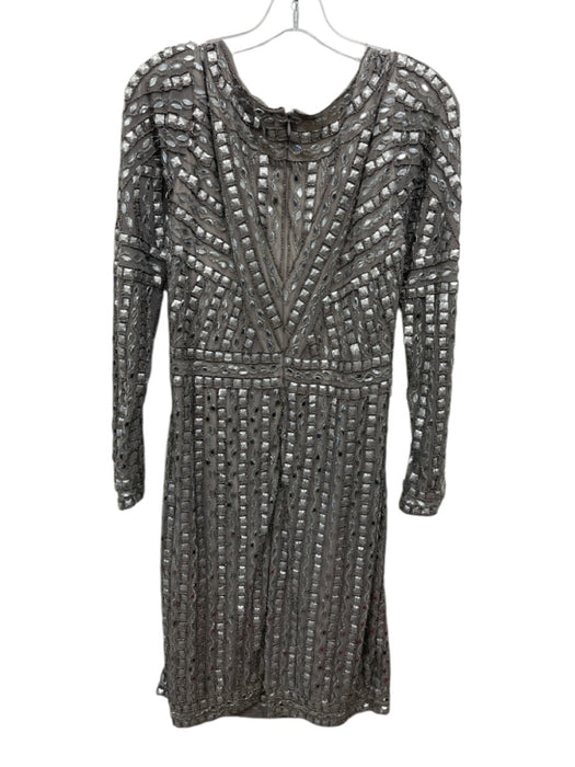 Adrianna Papell Size L Silver & Gray Polyester Sequin & Beaded Embellished Dress Silver & Gray / L
