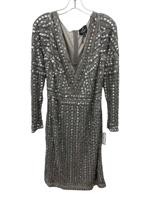 Adrianna Papell Size L Silver & Gray Polyester Sequin & Beaded Embellished Dress Silver & Gray / L
