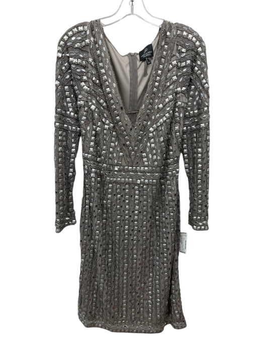 Adrianna Papell Size L Silver & Gray Polyester Sequin & Beaded Embellished Dress Silver & Gray / L