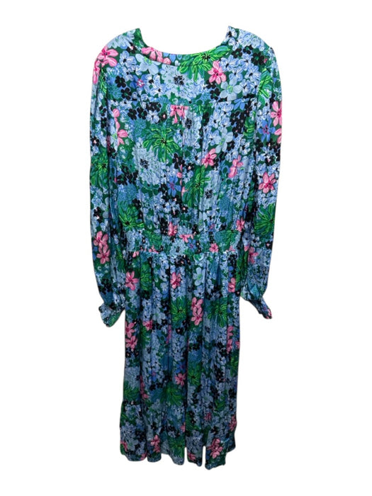 Lilly Pulitzer Size XL Blue, Green & Pink Rayon Floral Long Sleeve Dress Blue, Green & Pink / XL