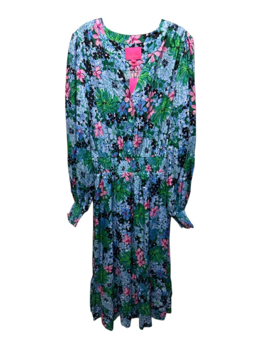 Lilly Pulitzer Size XL Blue, Green & Pink Rayon Floral Long Sleeve Dress Blue, Green & Pink / XL