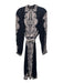 Tahari Size XL Black & Beige Polyester Damask Print Long Sleeve Collar Dress Black & Beige / XL