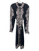 Tahari Size XL Black & Beige Polyester Damask Print Long Sleeve Collar Dress Black & Beige / XL