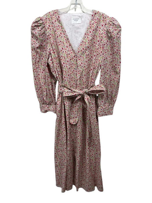 Hyacinth House Size XL White, Pink & Green Cotton Floral Long Sleeve Midi Dress White, Pink & Green / XL