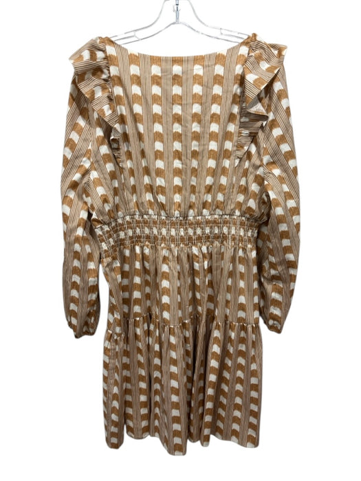Derek Lam 10 Crosby Size XL Tan & beige Cotton Abstract Print Tiered Dress Tan & beige / XL
