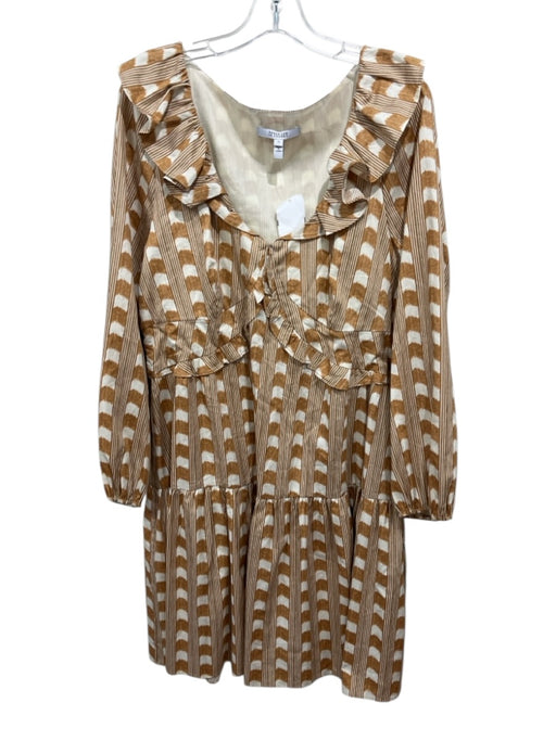 Derek Lam 10 Crosby Size XL Tan & beige Cotton Abstract Print Tiered Dress Tan & beige / XL