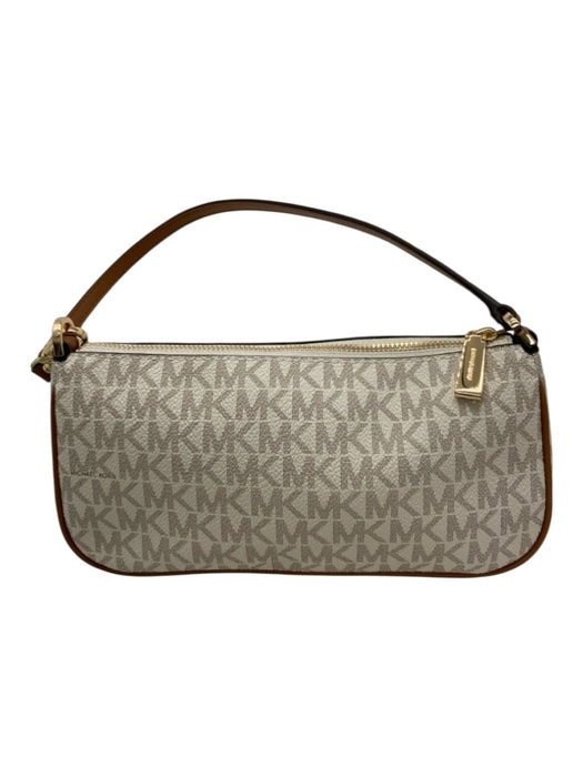 Michael Michael Kors White, Brown & Grey Leather Pouch Pocket Buckle Detail Bag White, Brown & Grey / XS