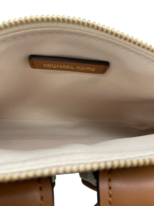 Michael Michael Kors White, Brown & Grey Leather Pouch Pocket Buckle Detail Bag White, Brown & Grey / XS