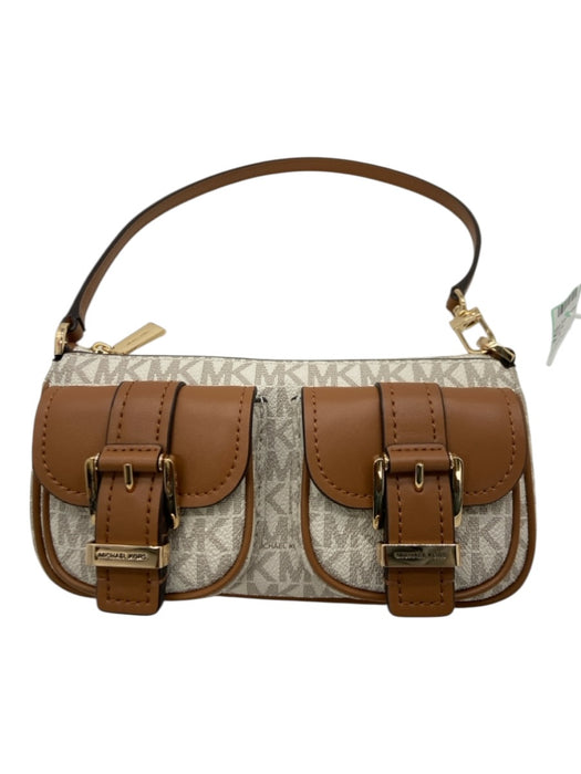 Michael Michael Kors White, Brown & Grey Leather Pouch Pocket Buckle Detail Bag White, Brown & Grey / XS