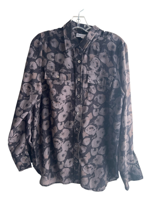 Elliott Lauren Size 10 Brown & Black Polyester Collared Button Down Top Brown & Black / 10