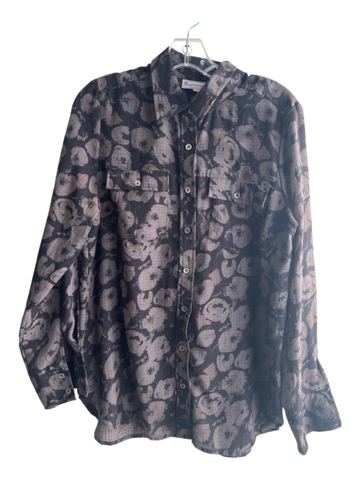 Elliott Lauren Size 10 Brown & Black Polyester Collared Button Down Top Brown & Black / 10