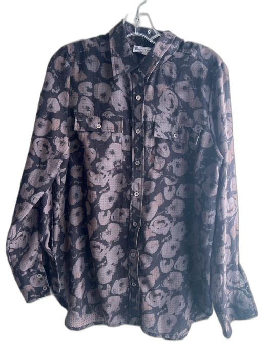 Elliott Lauren Size 10 Brown & Black Polyester Collared Button Down Top Brown & Black / 10