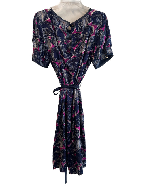 Tory Burch Size 10 navy blue & multi Rayon Blend Short Sleeve Slip Inc Dress navy blue & multi / 10
