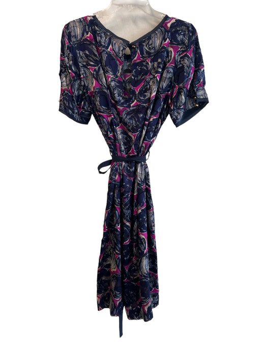 Tory Burch Size 10 navy blue & multi Rayon Blend Short Sleeve Slip Inc Dress navy blue & multi / 10