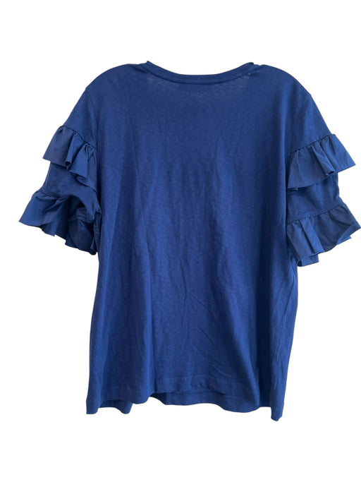 Tory Burch Size XL Navy Blue Cotton Short Sleeve solid color Ruffle Detail Top Navy Blue / XL