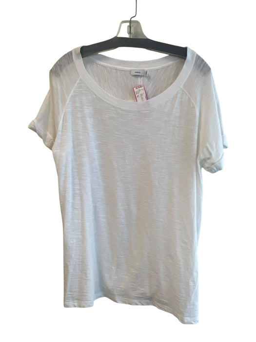 Vince Size XL White Cotton Short Sleeve solid color Round Neck Top White / XL