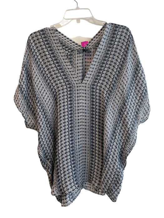 Vince Size M Blue & Gray Silk Short Sleeve Abstract V Neck Flowy Top Blue & Gray / M