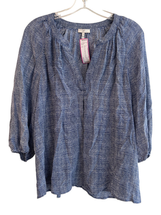 Joie Size M Blue Silk 3/4 Sleeve V Neck Balloon Sleeve Side Slits Top Blue / M