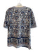 Tory Burch Size L Blue & Multi Linen Short Sleeve Floral Abstract Side Slits Top Blue & Multi / L