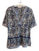 Tory Burch Size L Blue & Multi Linen Short Sleeve Floral Abstract Side Slits Top Blue & Multi / L