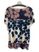 Tory Burch Size L Beige & Blue Cotton Short Sleeve Floral Scoop Neck Logo Top Beige & Blue / L