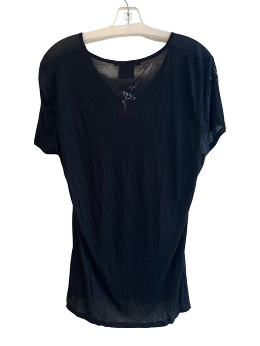 Tory Burch Size L Black Modal Short Sleeve Sequin Design Scoop Neck Top Black / L