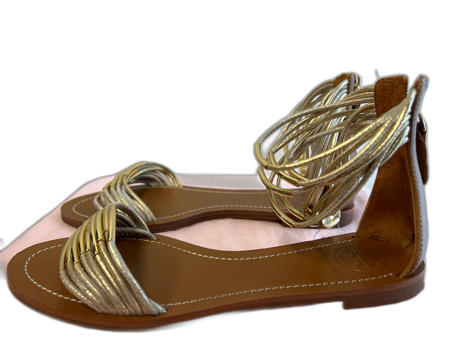 Tory Burch Shoe Size 7 Beige Leather open toe Strappy Back Zip Sandal Shoes Beige / 7