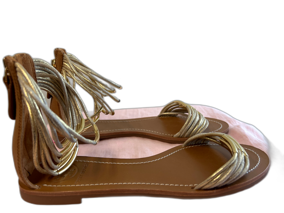Tory Burch Shoe Size 7 Beige Leather open toe Strappy Back Zip Sandal Shoes Beige / 7