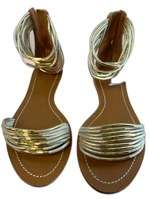 Tory Burch Shoe Size 7 Beige Leather open toe Strappy Back Zip Sandal Shoes Beige / 7