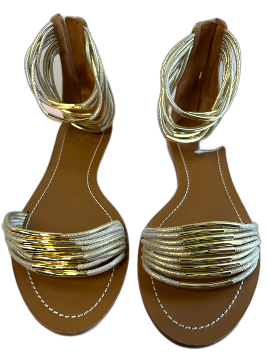 Tory Burch Shoe Size 7 Beige Leather open toe Strappy Back Zip Sandal Shoes Beige / 7