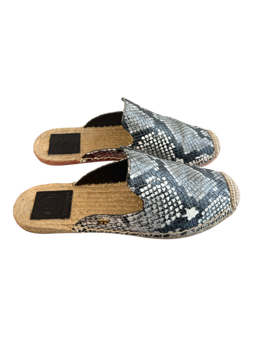 Tory Burch Shoe Size 7 Black, gray & white Leather Snakeskin Embossed Flat Shoes Black, gray & white / 7