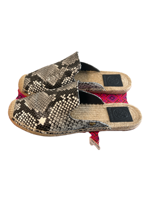 Tory Burch Shoe Size 7 Black, gray & white Leather Snakeskin Embossed Flat Shoes Black, gray & white / 7
