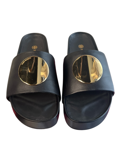 Tory Burch Shoe Size 7 Black Leather gold disks Open Toe & Heel Slide Shoes Black / 7