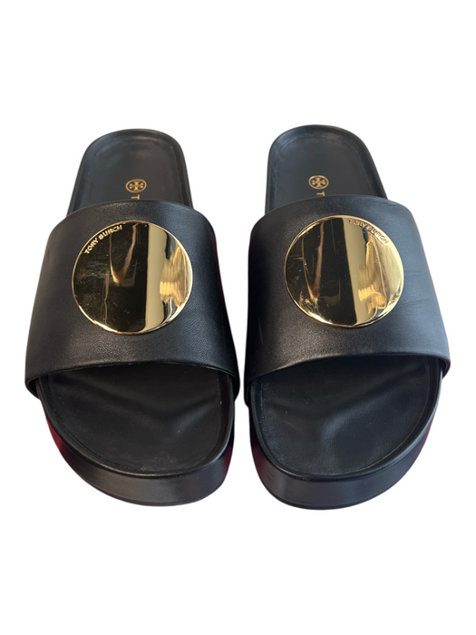 Tory Burch Shoe Size 7 Black Leather gold disks Open Toe & Heel Slide Shoes Black / 7
