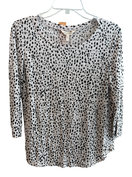 Rebecca Taylor Size Large White & Black Linen Animal Print Round Neck Top White & Black / Large