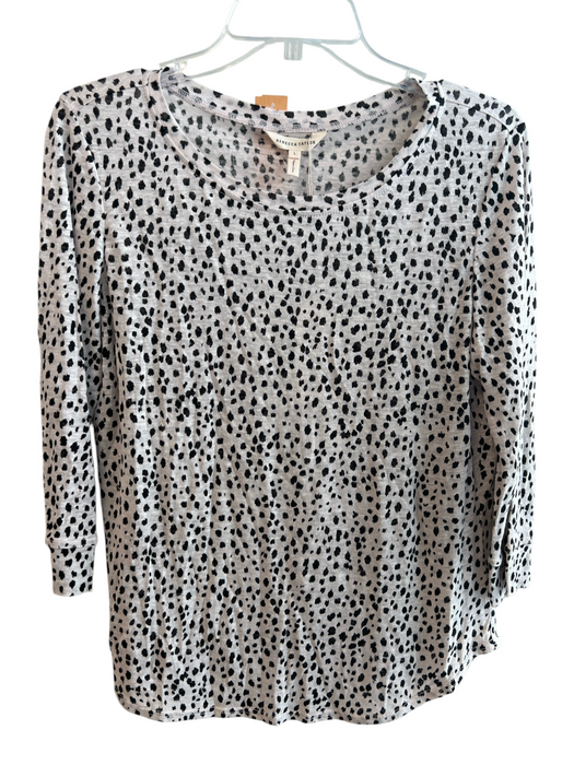 Rebecca Taylor Size Large White & Black Linen Animal Print Round Neck Top White & Black / Large