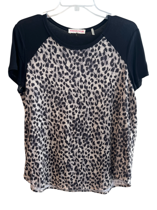 Rebecca Taylor Size Large Black & Cream Polyester Animal Print Round Neck Top Black & Cream / Large