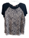 Rebecca Taylor Size Large Black & Cream Polyester Animal Print Round Neck Top Black & Cream / Large
