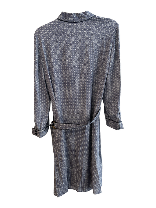 Tory Burch Size 12 Navy & white No Fabric Tag All Over Print Collared Belt Dress Navy & white / 12