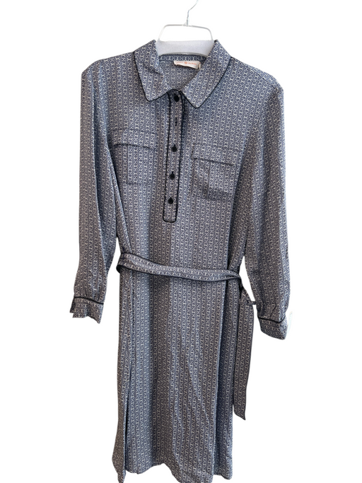 Tory Burch Size 12 Navy & white No Fabric Tag All Over Print Collared Belt Dress Navy & white / 12