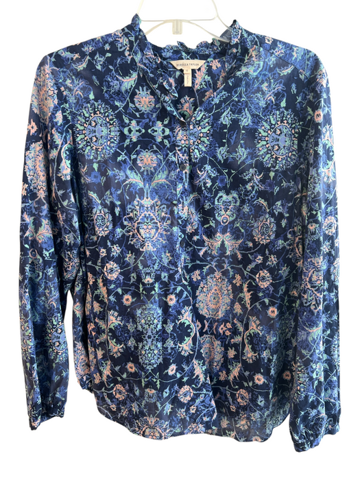 Rebecca Taylor Size 12 Blue, Pink & Green Cotton Floral Long Sleeve Top Blue, Pink & Green / 12