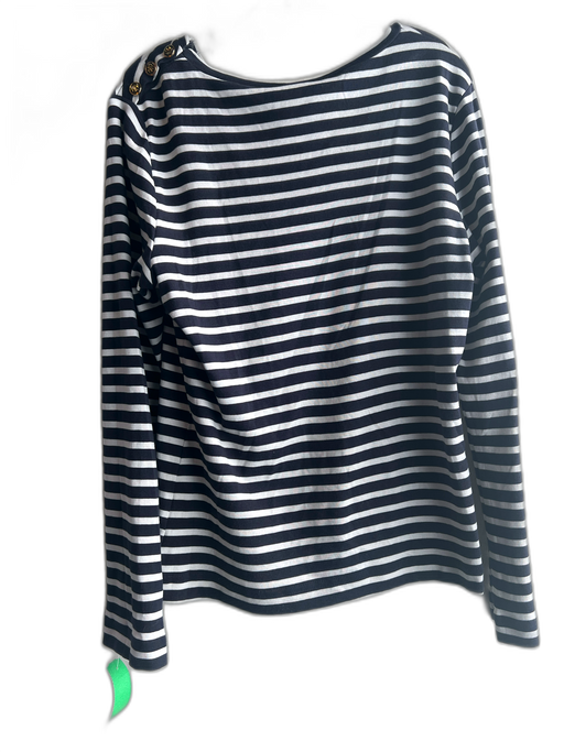 Tory Burch Size XL Navy & white Pima Cotton Striped Long Sleeve Boat Neck Top Navy & white / XL